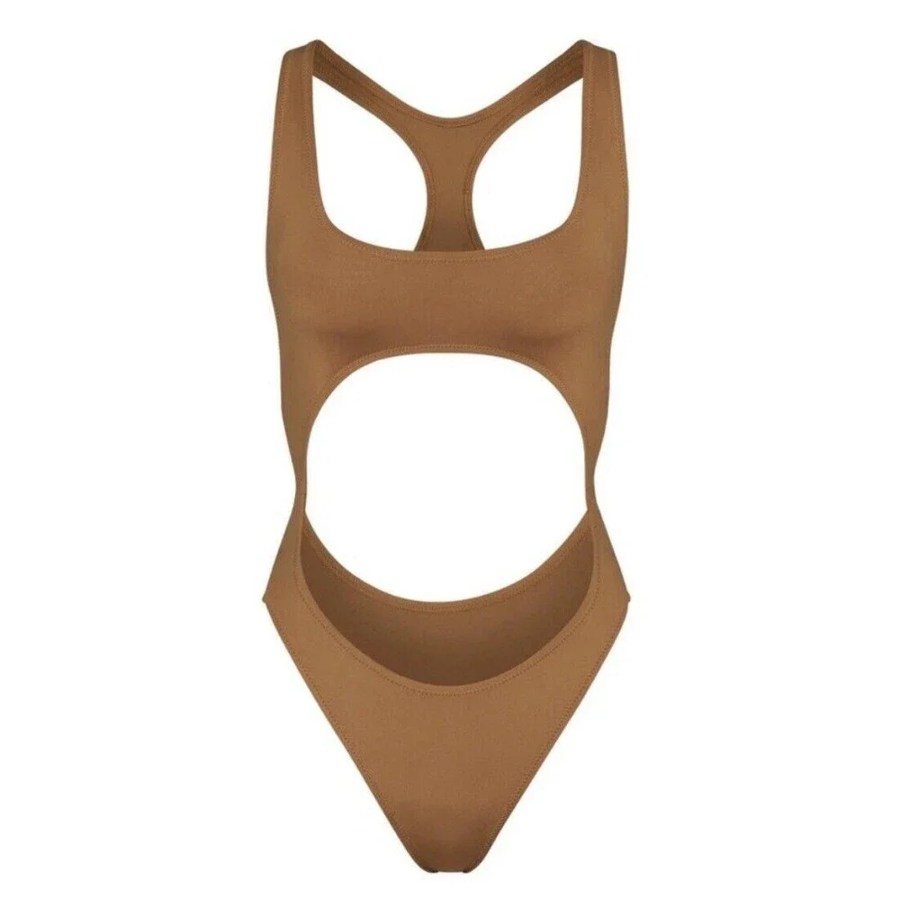 SKIMS Signature Swim‎ Cut Out Monokini One Piece Swimsuit Almond XXS NWT
